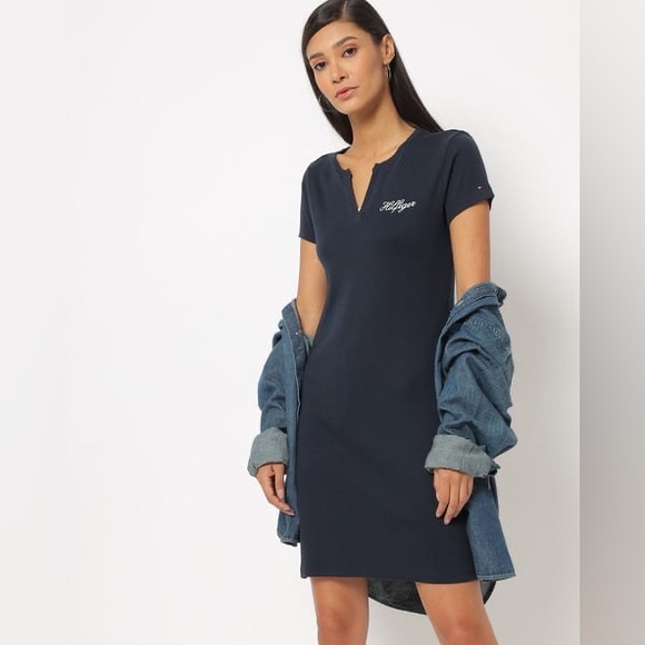 Tommy Hilfiger Blue V T-Shirt Dress Size Medium - Picture 1 of 8